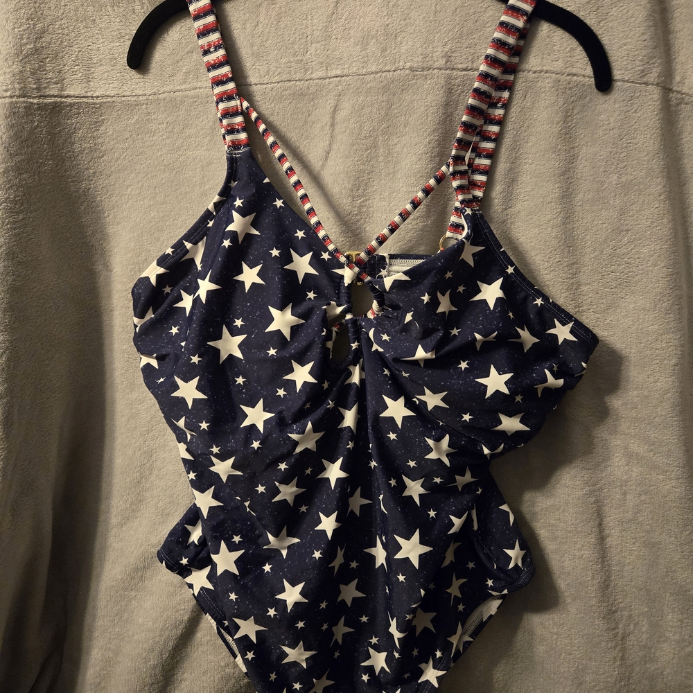 Blue and White Star Patterned One Piece Swimsuit